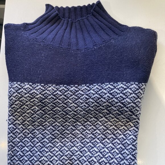 Ann Taylor Mock Neck Sweater, Navy Blue with Pattern, Size S - Picture 1 of 6